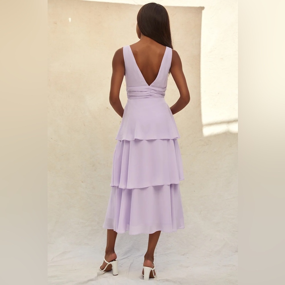 Lulus Celebration Time Lavender Sleeveless Tiered
Midi Dress - Picture 5 of 9